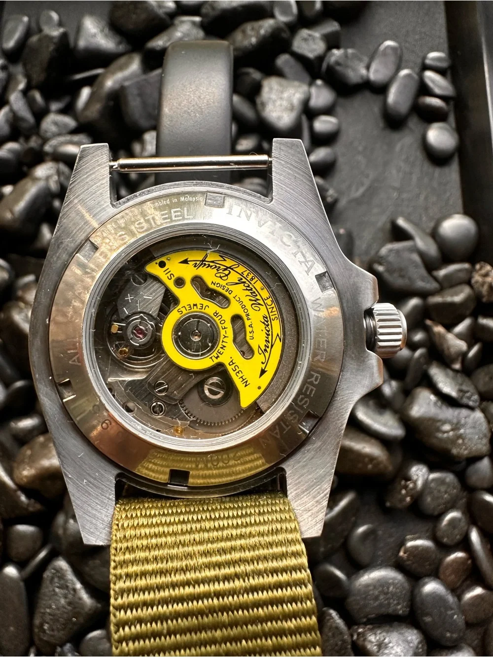 Men’s Olive Green Automatic Field Jacket-Style Watch. Explorer style SeikoMod NH